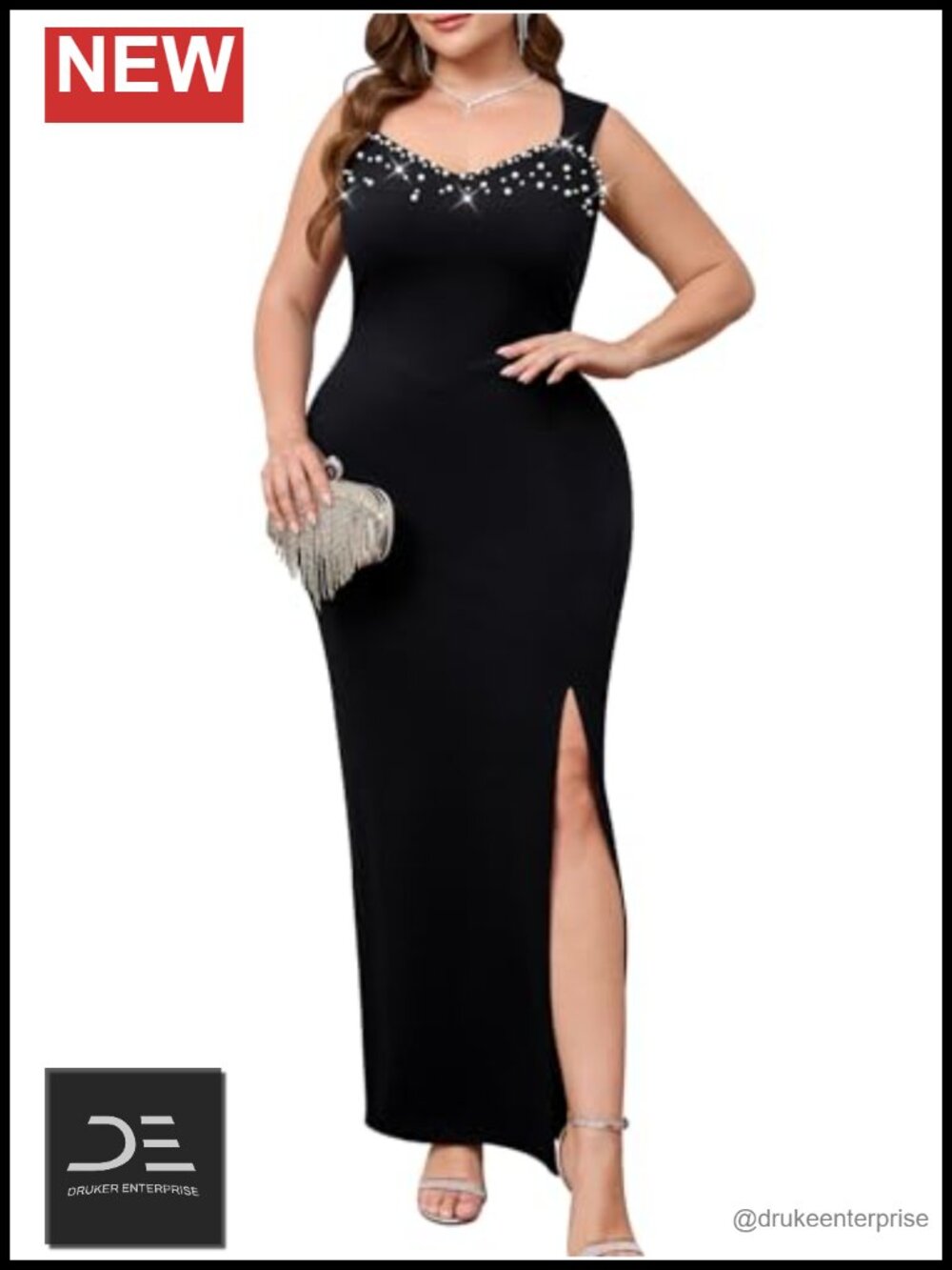 Plus Size Sparkly Pearl Mermaid Prom Dress High Split Sweetheart Formal Gown